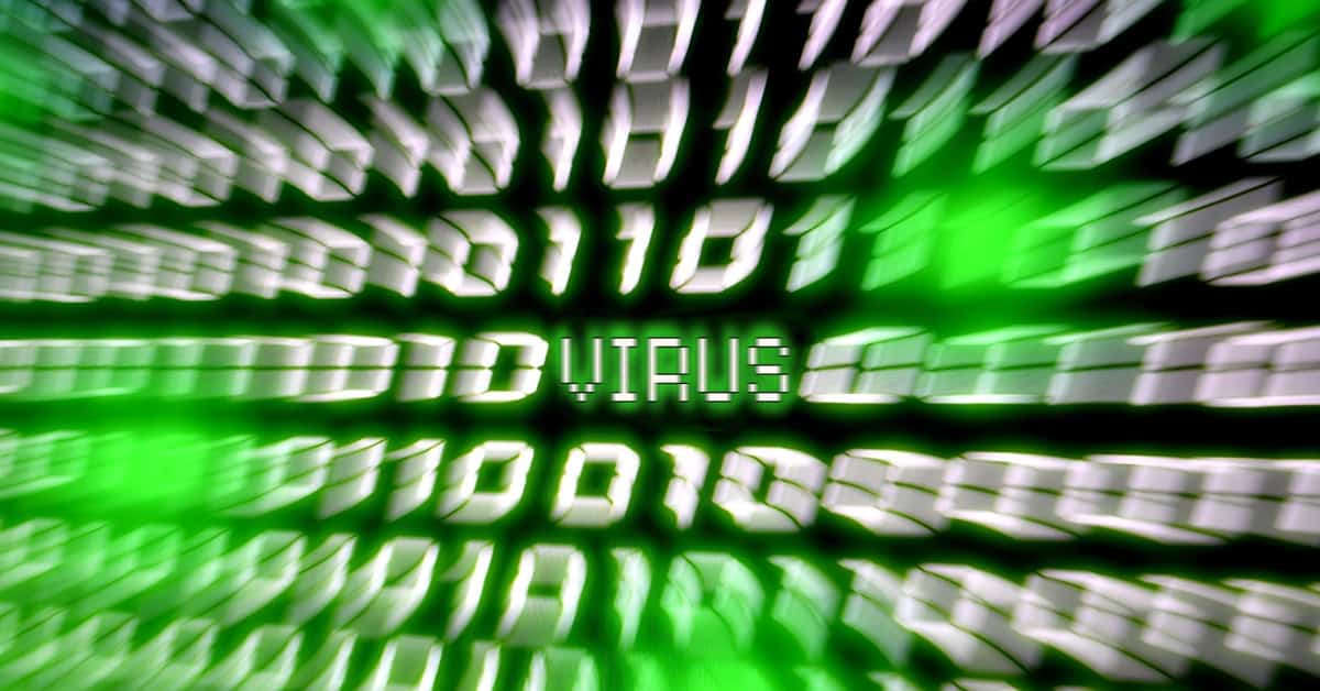 Visualisatie van een computervirus met een stroom van wazige groene binaire cijfers, symboliseert een hacker cyberaanval en digitaal gevaar